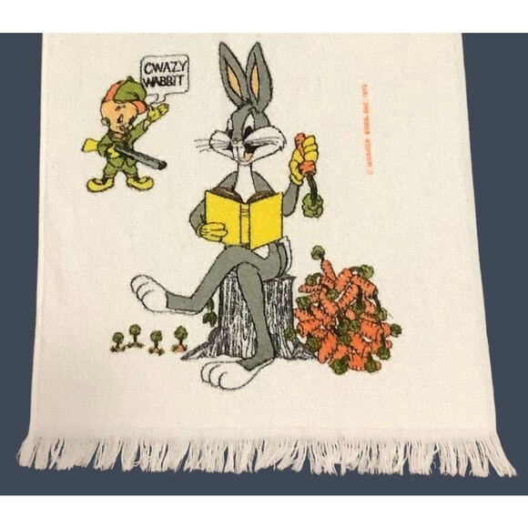 VTG Bugs Bunny Elmer Fudd Looney Toons Terry Cloth Bath / Kitchen Towel Cannon - Picture 2 of 6